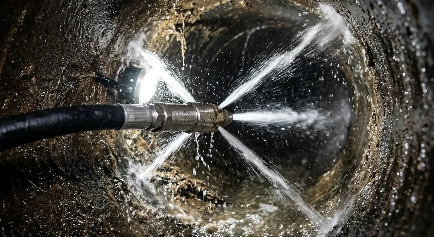 High-pressure hydro jetting nozzle cleaning sewer pipe for Sewer Line Relining in Mount Holly